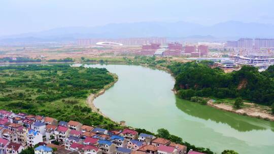 衢州城区衢江两岸现代城市风光航拍