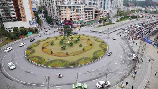 城市道路环岛都市风景转盘车辆汽车延时