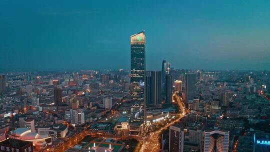 中国辽宁沈阳城市夜景市府恒隆航拍