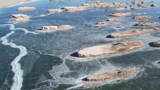 青海海西水上雅丹冬季冰面航拍视频