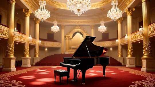 金色音乐厅钢琴演奏背景4K