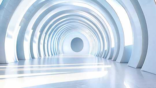 无限延伸白色拱门几何抽象梦幻走廊隧道背景