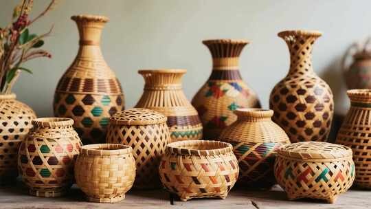 多彩竹编工艺品展示