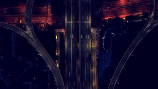 上海疫情_空荡的立交桥夜航拍视频素材模板下载