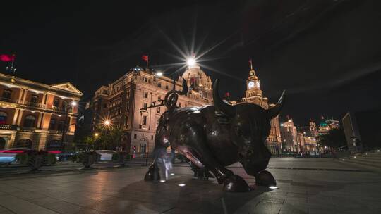 上海_外滩牛_外滩_夜景4K视频素材模板下载