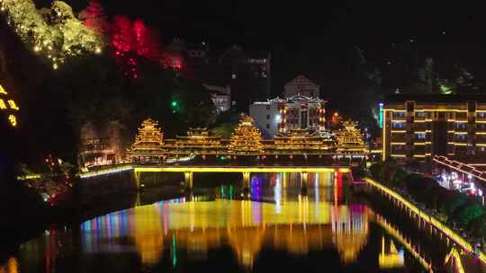 湖南通道侗族自治县夜景航拍