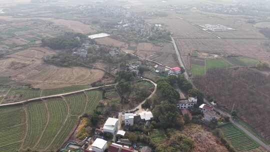 乡村农田湖泊航拍全景