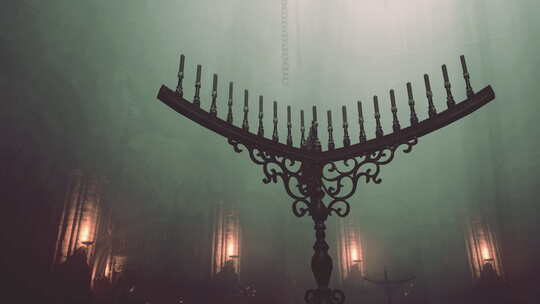 在迷雾中闪闪发光的烛台