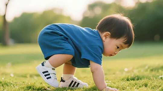 宝宝草地玩耍成长记萌娃探索世界蹒跚学步