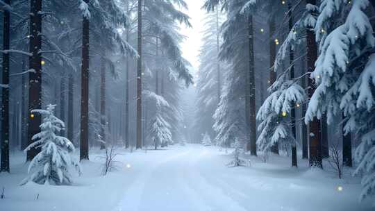 树林雪景图4k舞台粒子活动背景