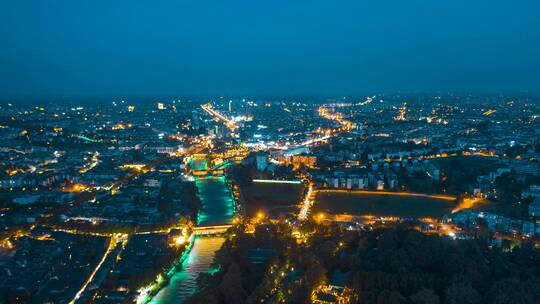 都江堰城区_夜景航拍延时