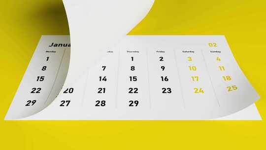 黄色背景下的2024年飞行日历页视频素材模板下载