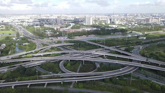 上海张江立交桥全景4K航拍视频素材模板下载