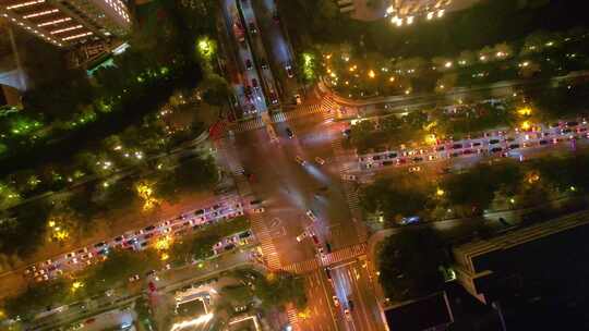 杭州城市十字路口夜晚夜景车流视频素材航拍