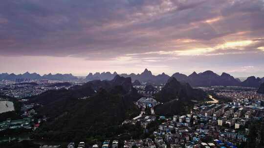 桂林山水日落晚霞城市风景和自然风光