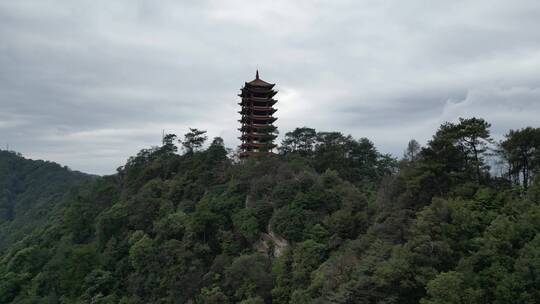 重庆北碚缙云山观景塔人文景观航拍