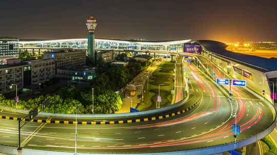 杭州萧山机场出发T4航站楼车流视频素材模板下载
