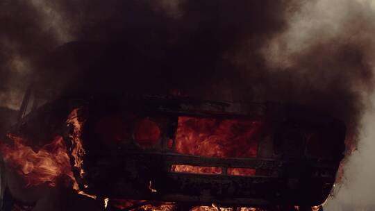 废弃车在燃烧 视频素材模板下载
