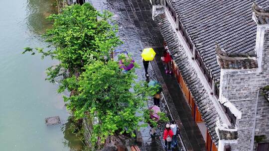 4k湖南湘西凤凰古城烟雨航拍