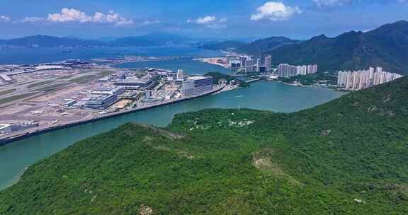 航拍港珠澳大桥香港国际机场香港公路口岸