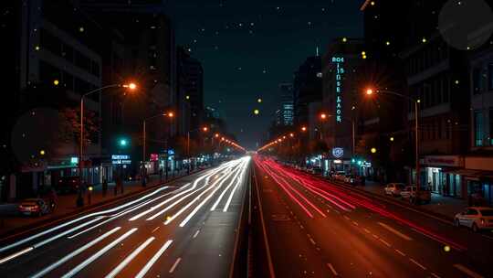 夜晚城市街道车流光影