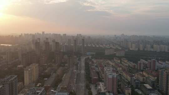山东聊城城市清晨风光航拍视频素材模板下载
