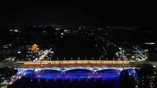 广西桂林解放桥夜景灯光航拍