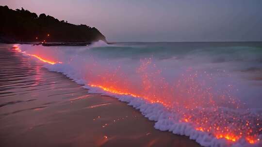 海边荧光海浪夜景