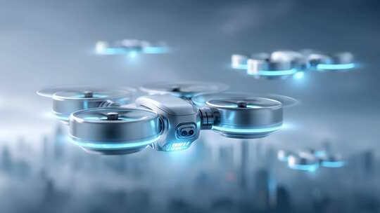 未来城市空中无人机群巡航