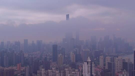 航拍上海城市雾霾浓雾