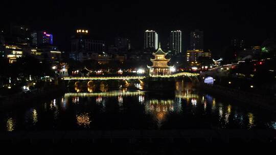 航拍贵州贵阳甲秀楼夜景