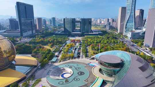 浙江杭州钱江新城市民中心航拍城市风景风光