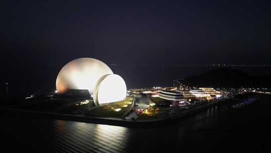 航拍珠海大剧院日月贝夜景