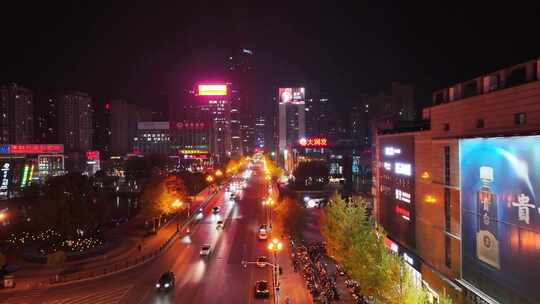 浙江绍兴夜晚夜景车流交通航拍越城区胜利东