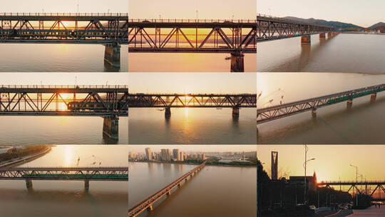 4K航拍和谐号列车通过杭州钱塘江大桥高清在线视频素材下载