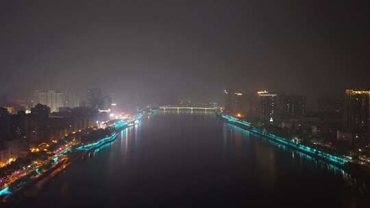 衡阳湘江两岸夜景航拍