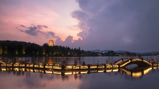 杭州西湖十景雷锋夕照延时摄影