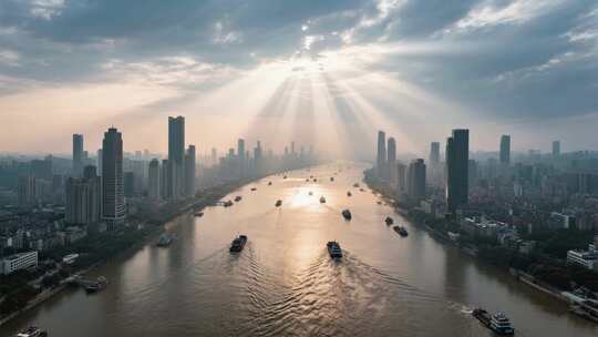 航拍武汉长江城市风光黄鹤楼