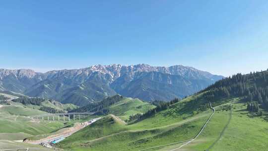 新疆 果子沟大桥 草原雪山 异域风景