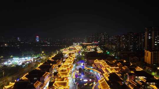 四川眉山东坡印象水街夜景航拍