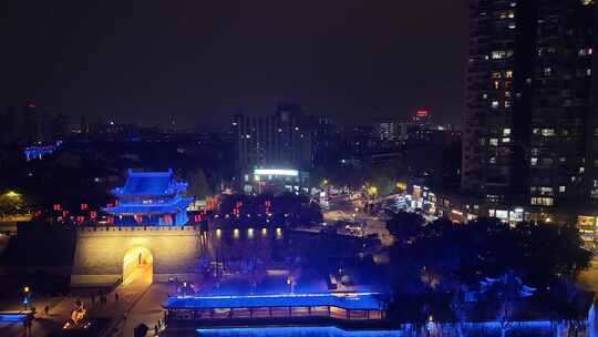 浙江湖州项王公园夜景航拍