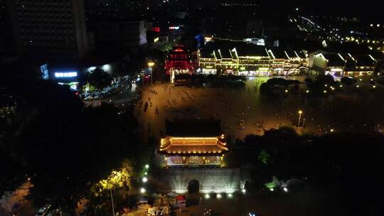 航拍湖南岳阳巴陵广场夜景