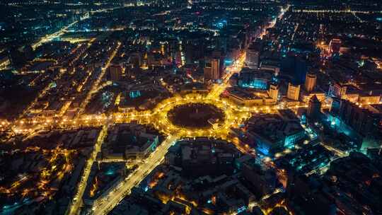 吉林长春朝阳区人民广场夜景航拍城市夜景