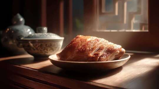 唐朝美食：琥珀色的东坡肉在阳光下诱人