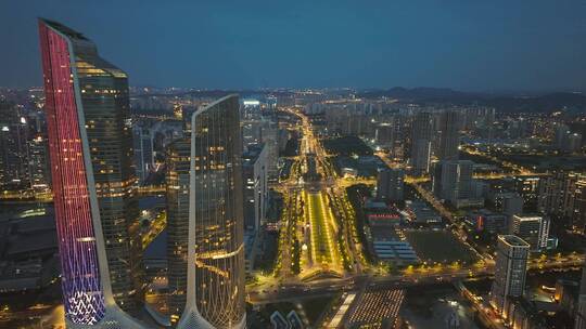 航拍南京河西建筑群夜景