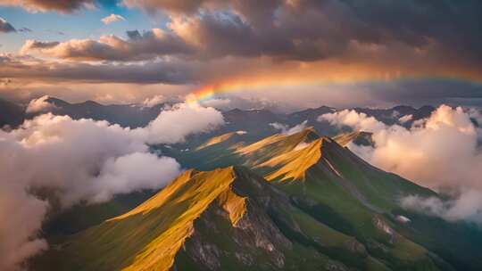 高山云海间的彩虹景观