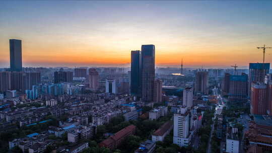 湖南长沙富兴国际广场地标景点夕阳航拍