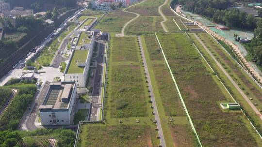 航拍深圳龙华区观澜河流及城区绿化