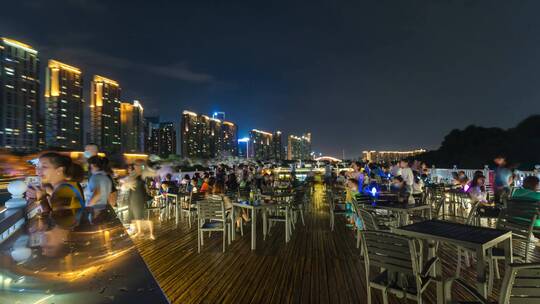 佛山新城东平河三龙湾轮船夜游延时