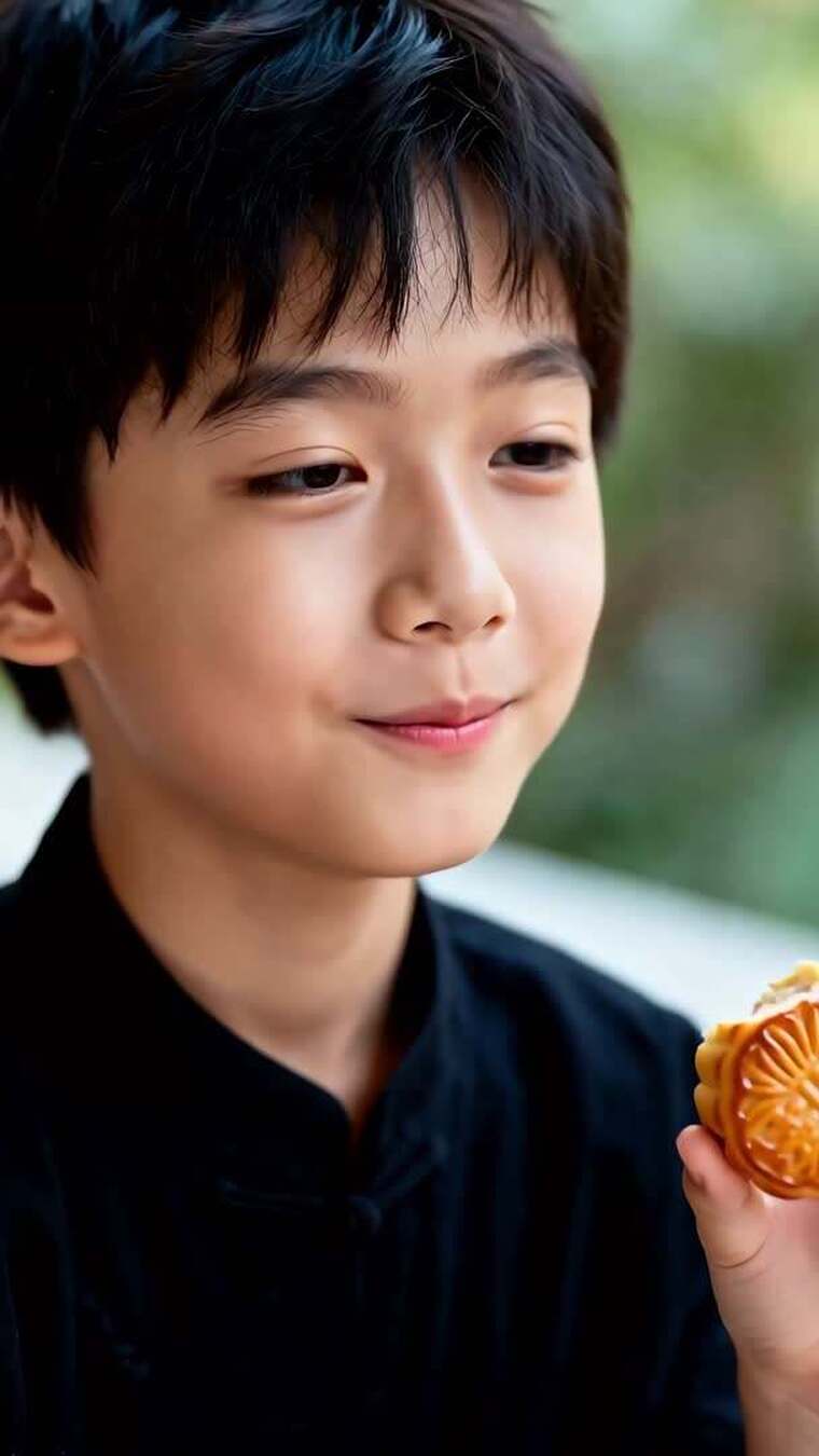 中秋节月圆团圆一家人吃月饼竖版视频